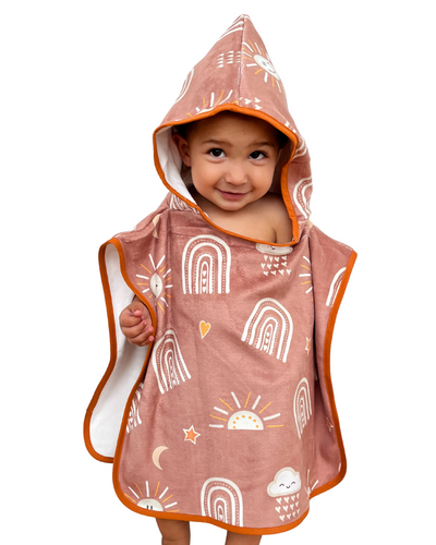 Hooded towel for baby (0-18 months): Radiant Sun BOHO (earth background)