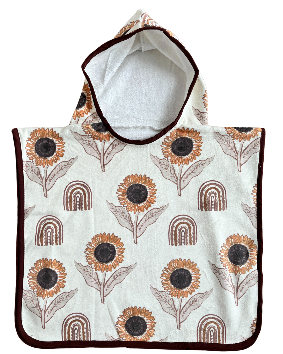 Baby Hooded Poncho Towel (0-18 months): BOHO Sunflowers (cream background)