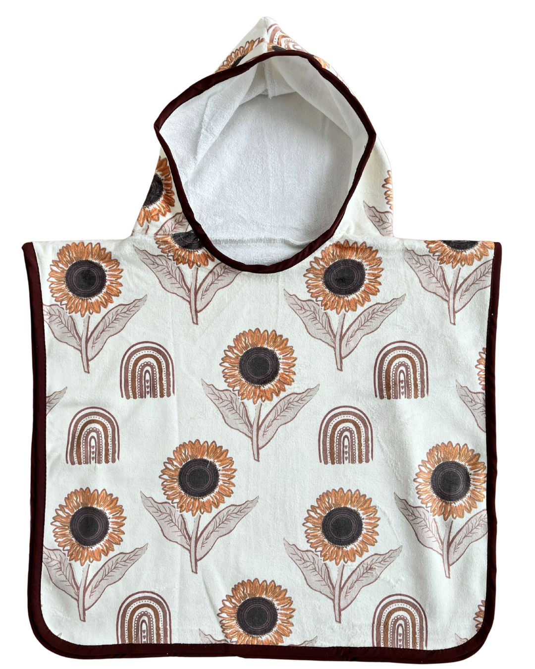 Hooded towel for baby (0-18 months): BOHO Sunflowers (cream background)