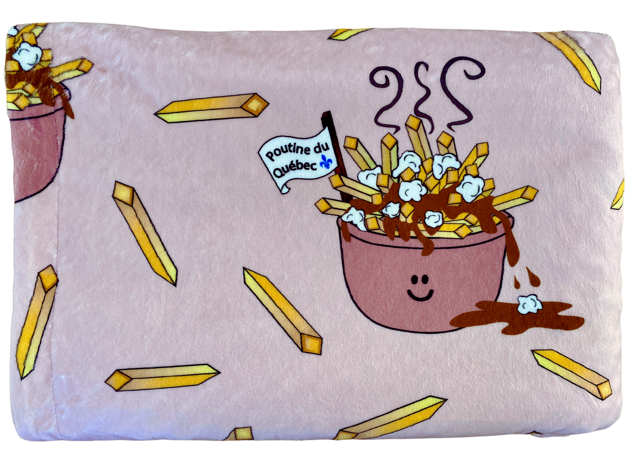 Couverture de bébé : Poutines du Québec (fond rose)