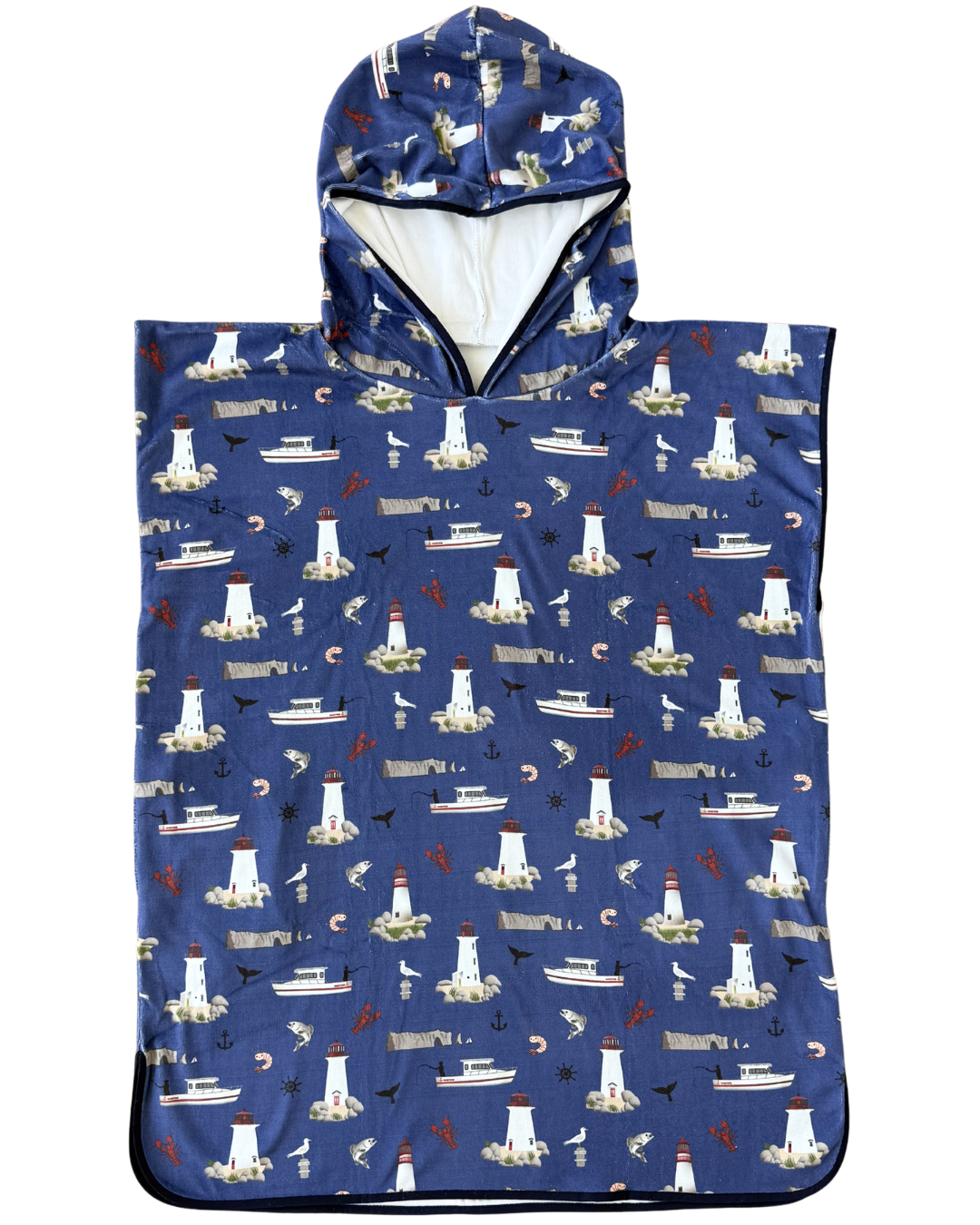 Serviette poncho à capuchon pour adulte et enfant : Maritimes (bleu marin)