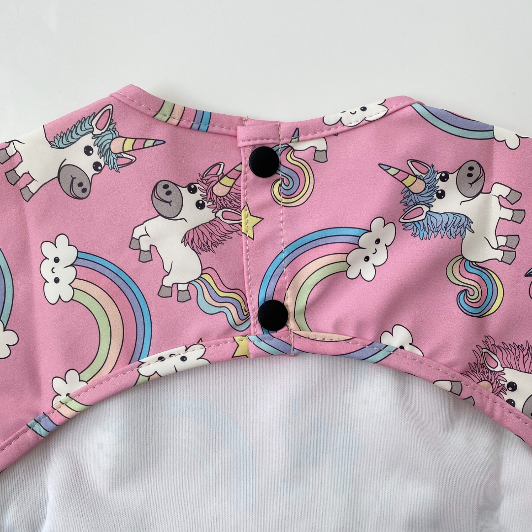 Waterproof Bib Apron with long sleeves and pocket: The Magical Unicorns