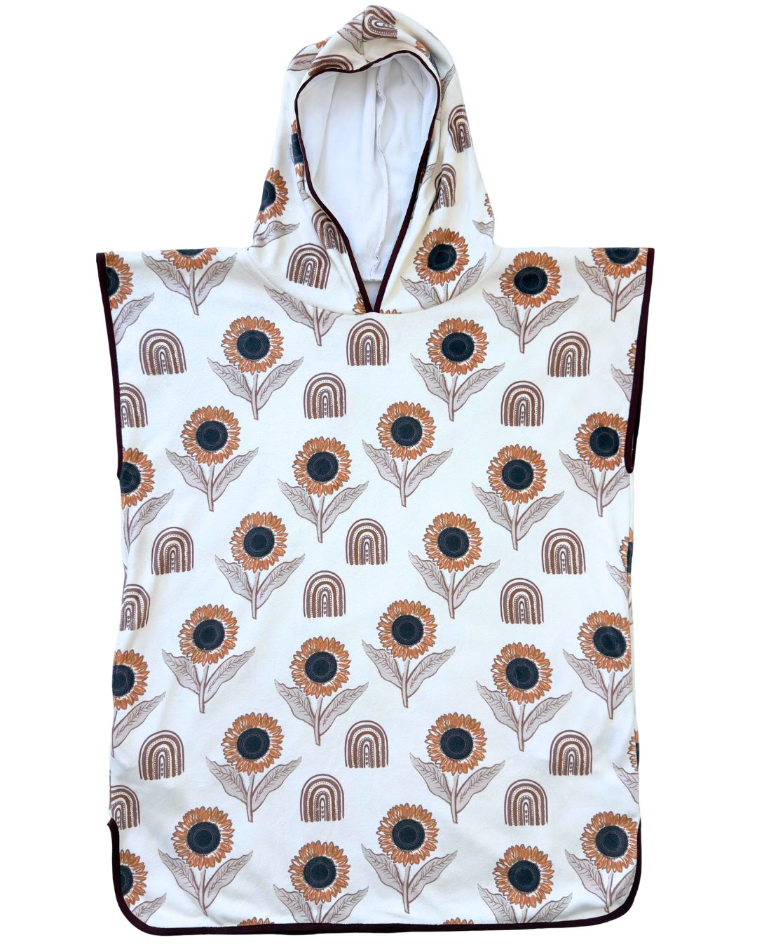 Serviette poncho à capuchon pour adulte et enfant : Tournesols BOHO (fond crème)