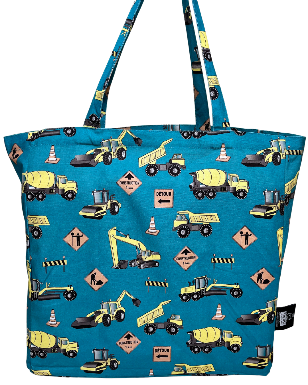 Illustrated Reusable Bag:Construction Trucks (Teal Background)