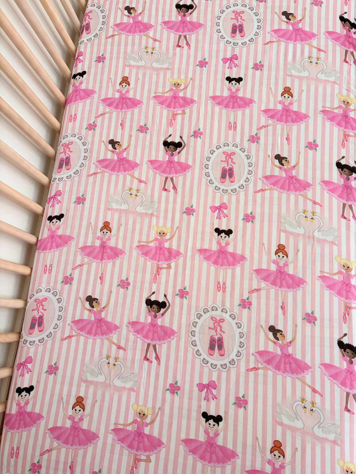 Drap contour pour bassinette en mousseline : Ballerines roses