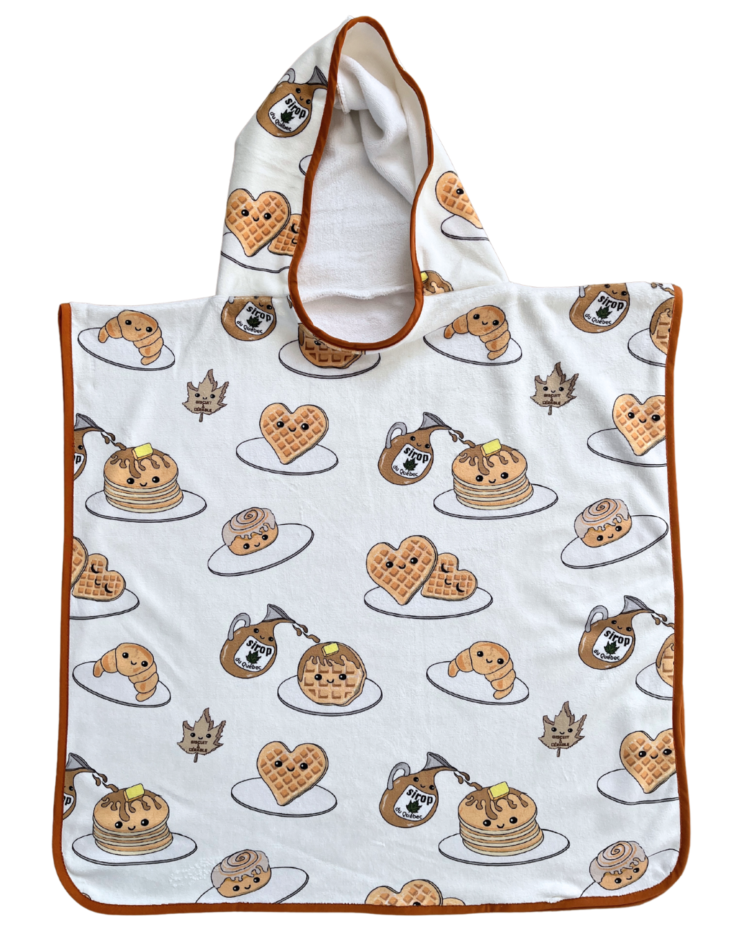 Children's hooded poncho towel (18 months to 5 years): Exquisite maple syrup and delicious pancakes (cream background)