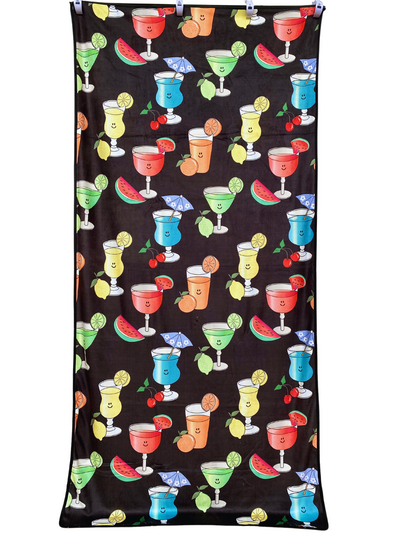 Adult Towel: Refreshing Cocktails (Black Background)