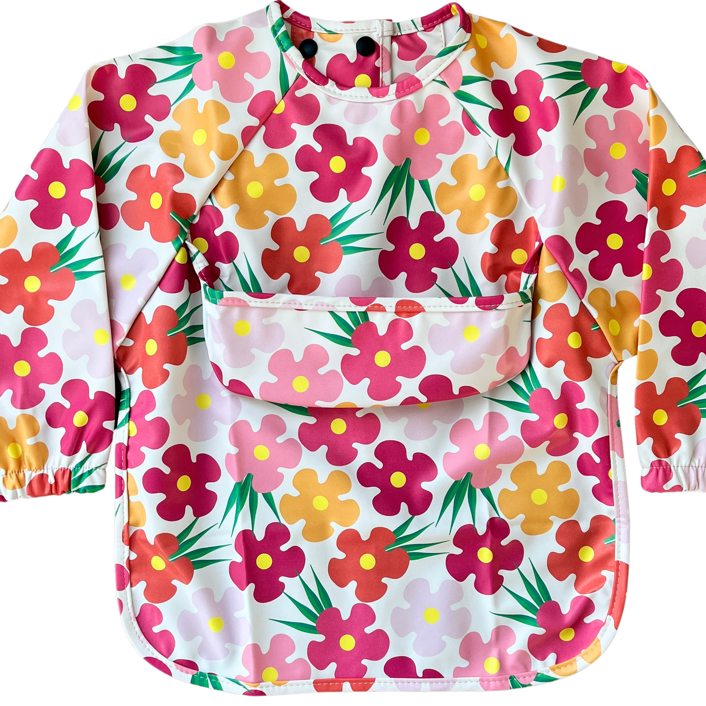 Long-sleeve waterproof smock with pocket: Fiery flowers