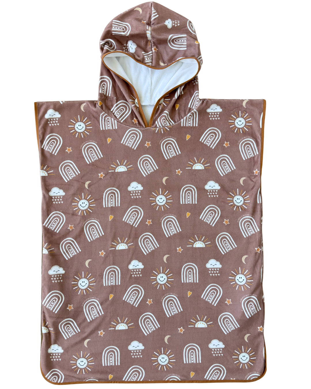 Serviette poncho à capuchon pour adulte et enfant : Soleil radieux BOHO (fond terre)