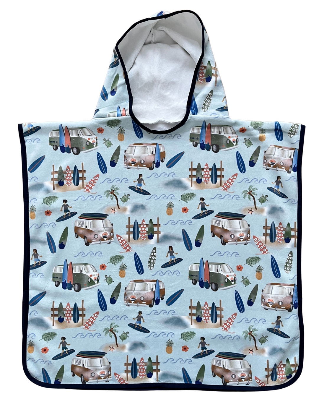 Serviette poncho à capuchon pour enfant (18 mois à 5 ans) : Journée de surf en westfalia