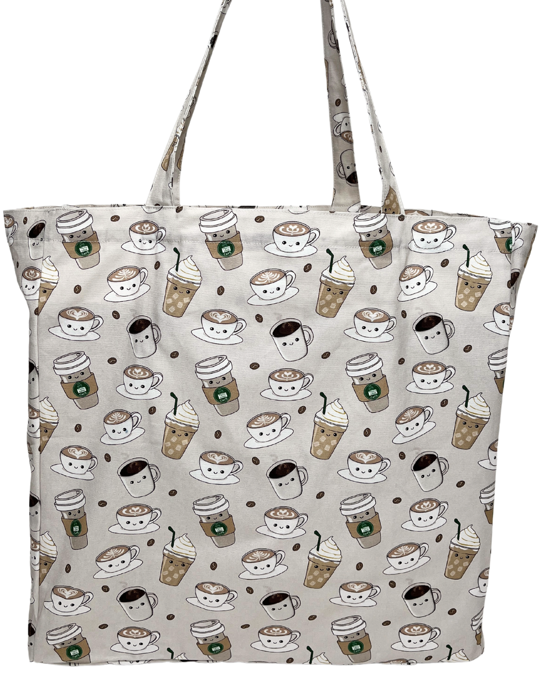 Illustrated reusable bag:Tipou Bébé Café (cream background)