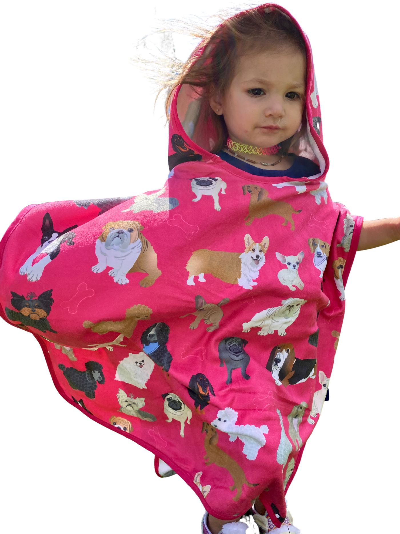 Hooded Kid Towel (18 months to 5 years): Little Dogs Lover (Fuchsia Rose)