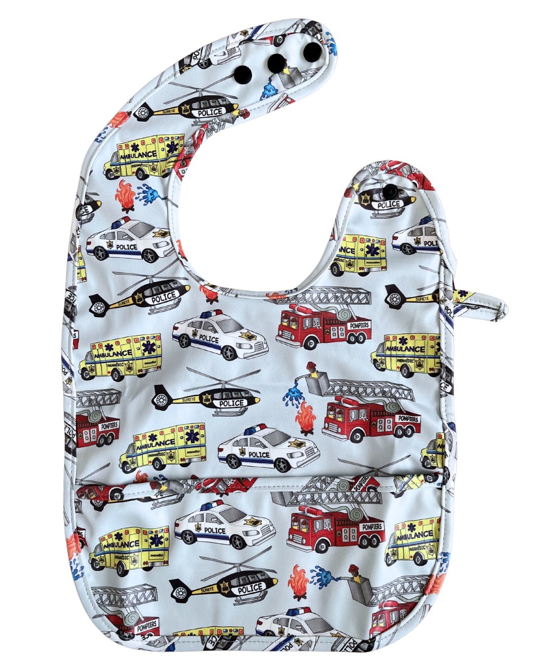 Bavette imperméable avec poche : Les Héros (polices, ambulances, camions de pompier, hélicoptères)