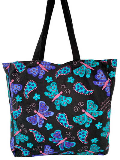 Illustrated Tote Bag: Butterflies (Black Background)