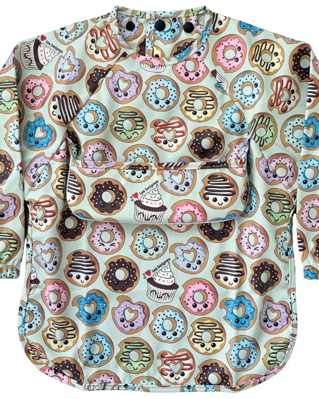 Bavette imperméable à manches longues avec poche : J'aime les beignes