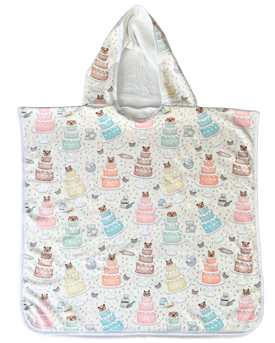 Serviette poncho à capuchon pour enfant (18 mois à 5 ans) : Savoureux gâteaux pastel