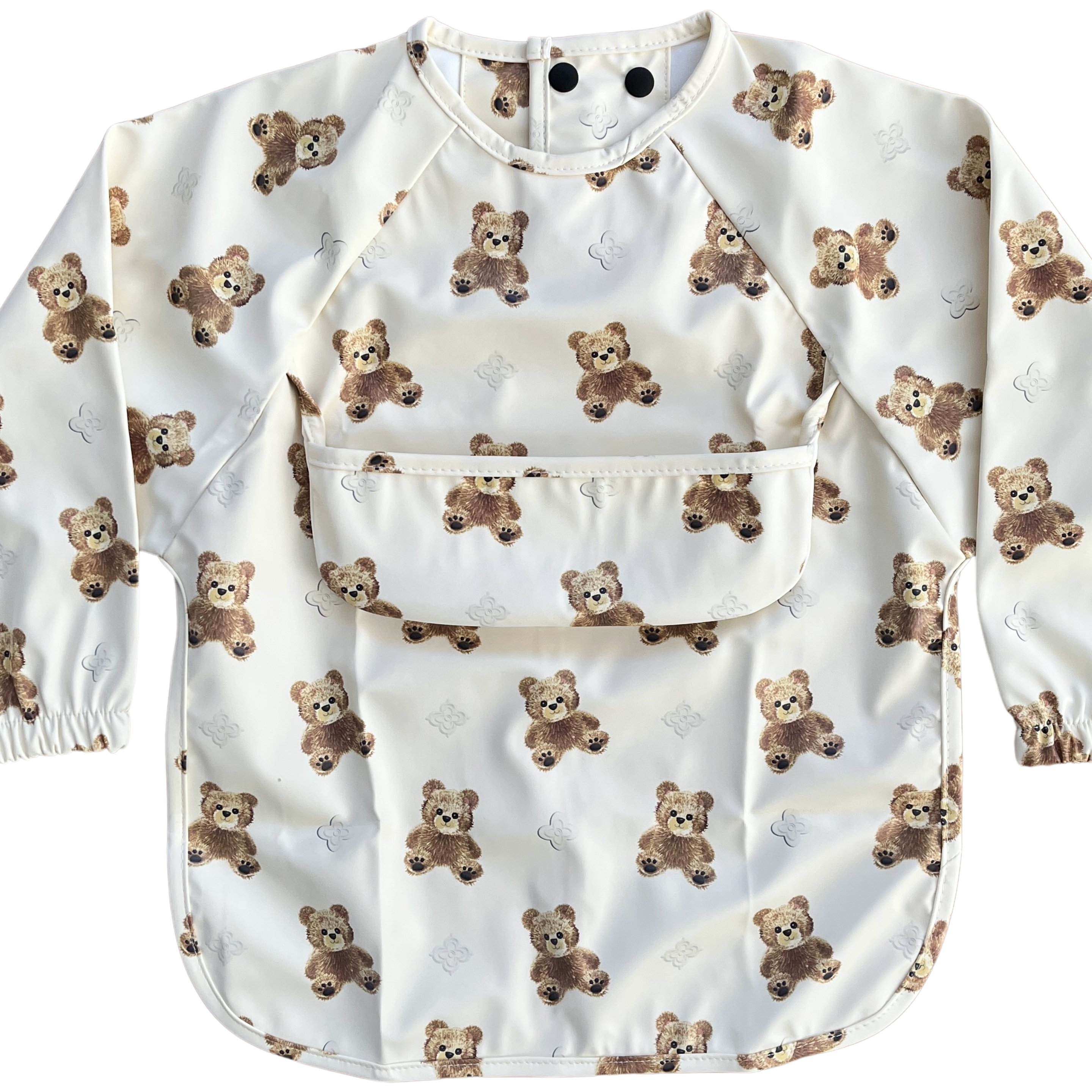 Waterproof long-sleeve bib with pocket: Charming little bears