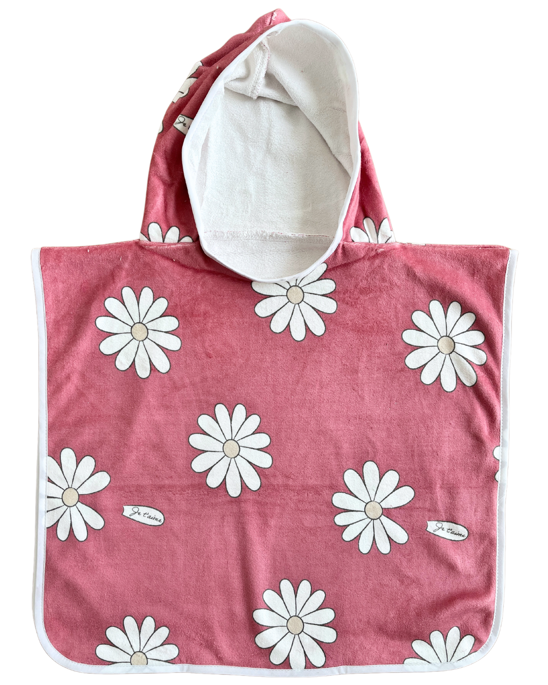 Baby Hooded Poncho Towel (0-18 months): BOHO Daisies (raspberry background)