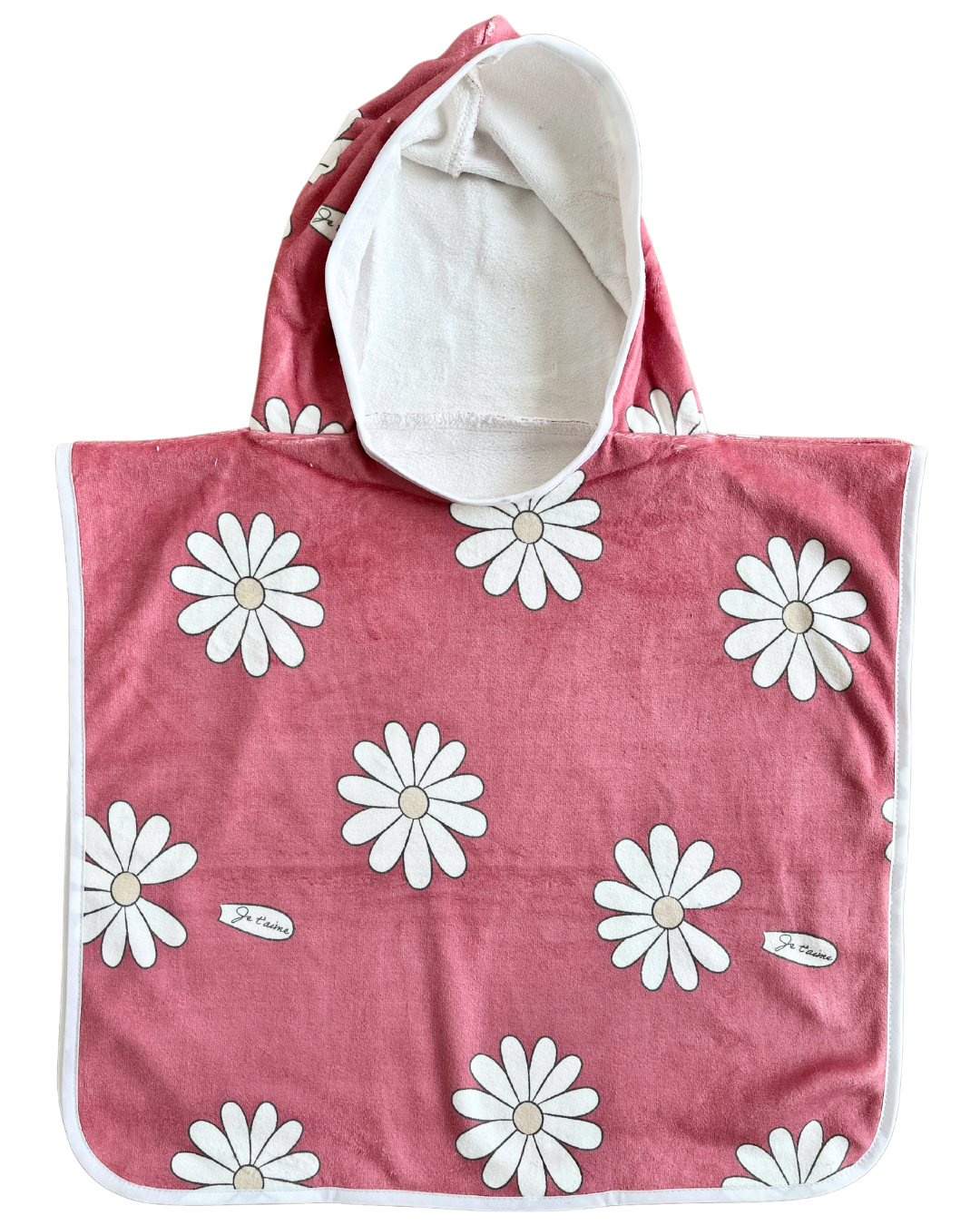 Hooded towel for baby (0-18 months): BOHO Daisies (raspberry background)