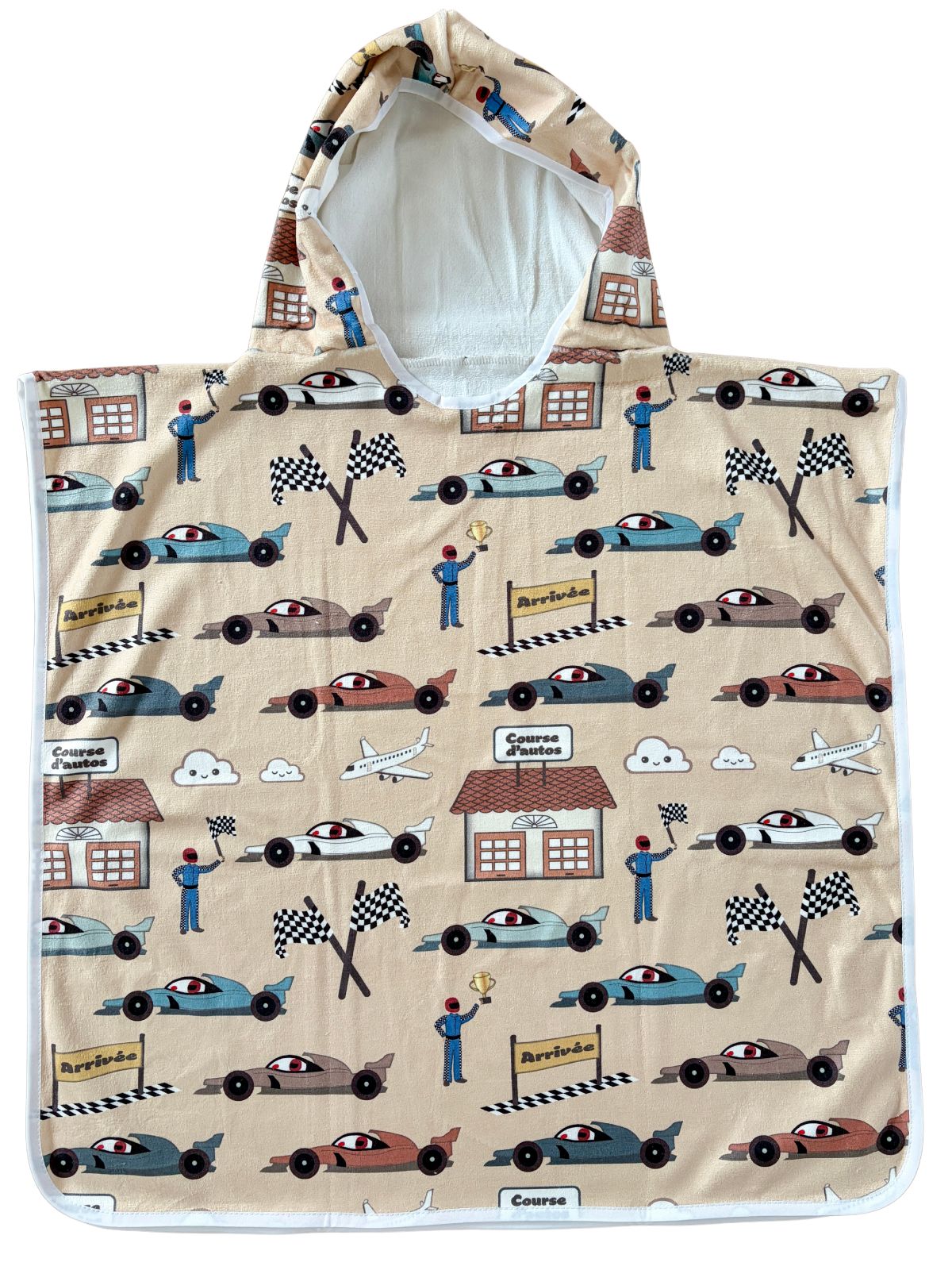 Serviette poncho à capuchon pour enfant (18 mois à 5 ans) : Voitures de course d'autos