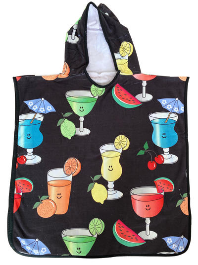 Hooded Kid Towel (18 months to 5 years): Refreshing Cocktails (Black Background)