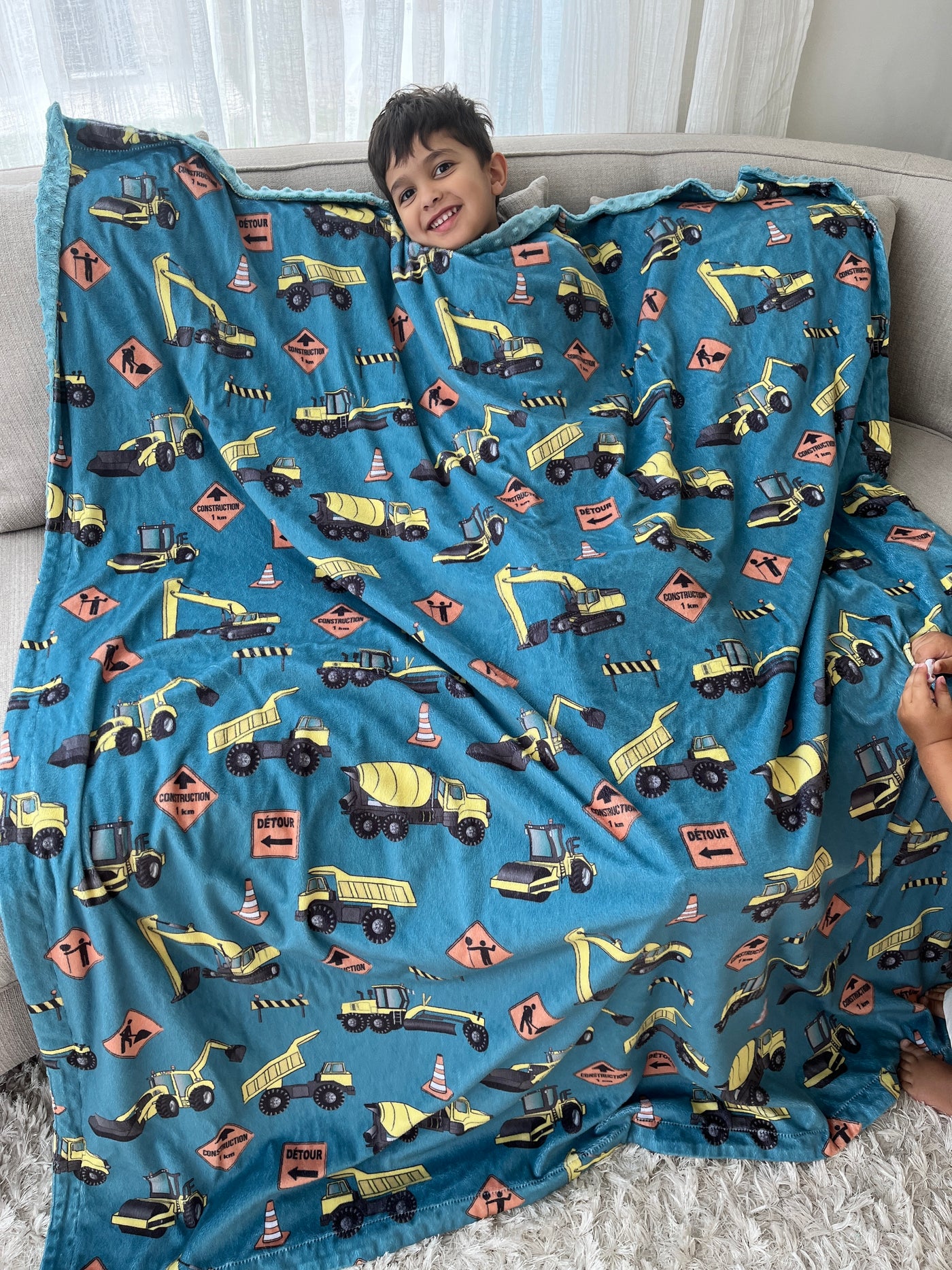 Medium blanket: Construction Trucks (Teal Background)