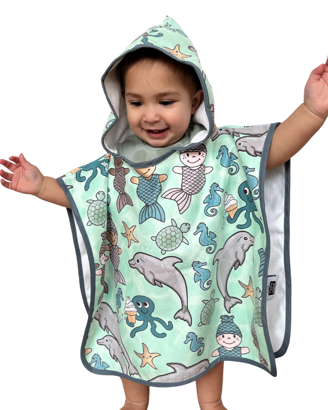 Hooded poncho towel for baby (0-18 months): Mermaid babies