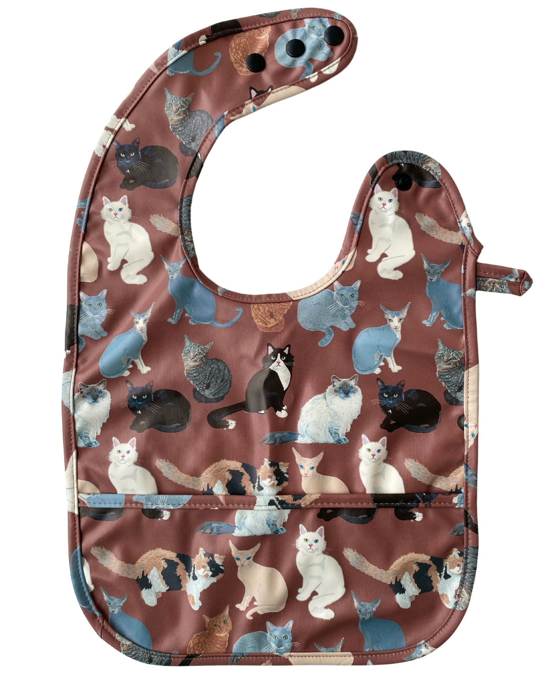 Waterproof Bib with Pocket: My Cat Friends (Brown Background)