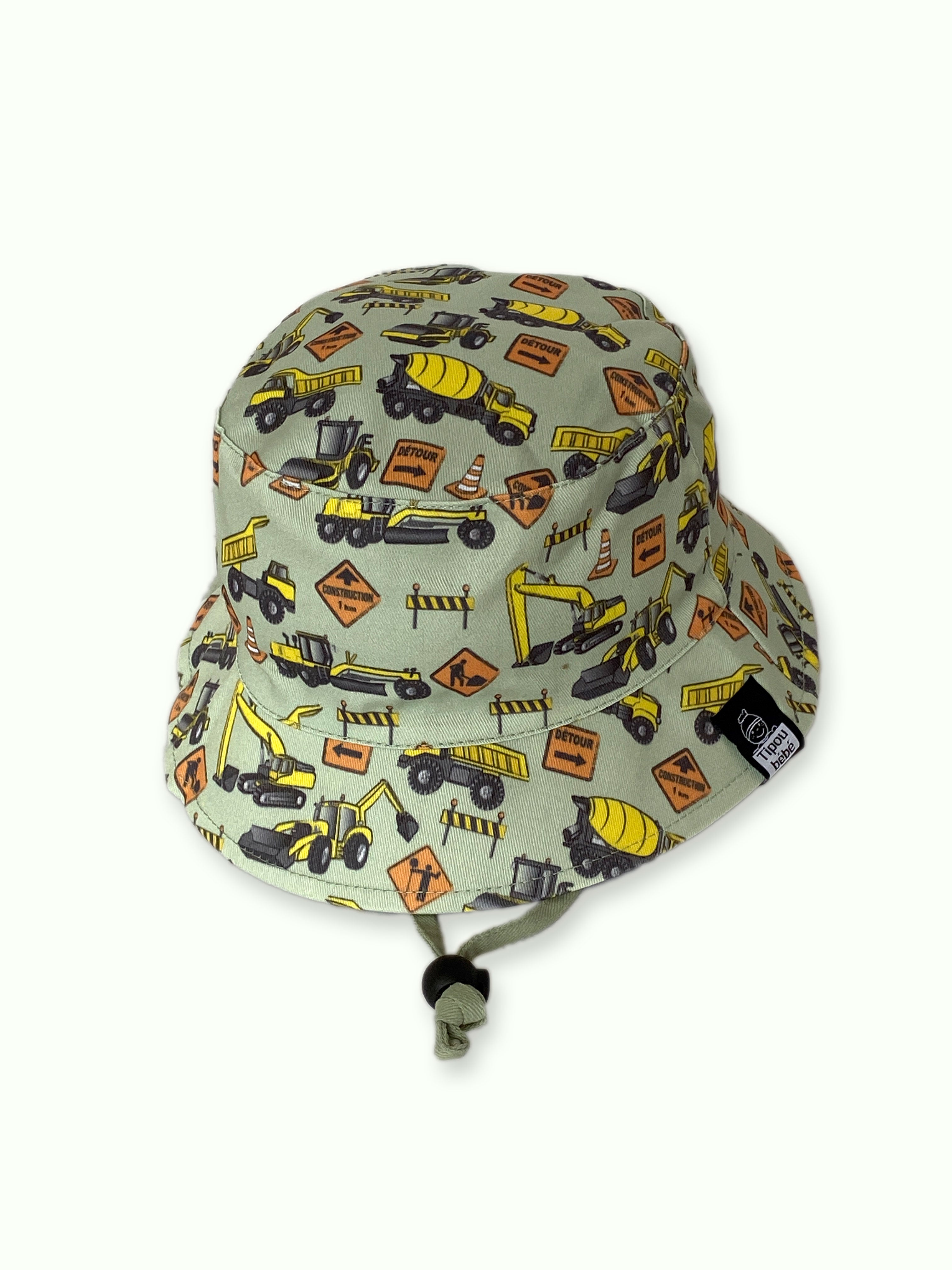 Reversible Hat:Construction Trucks (pistachio background)