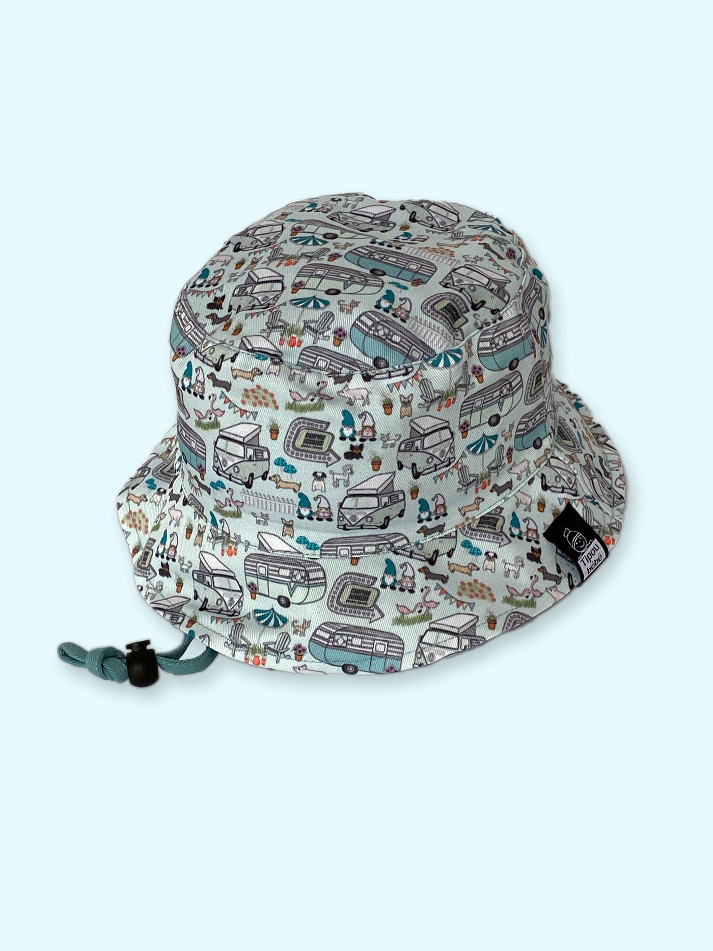 Reversible Bucket Hat : Happy Camping Turquoise