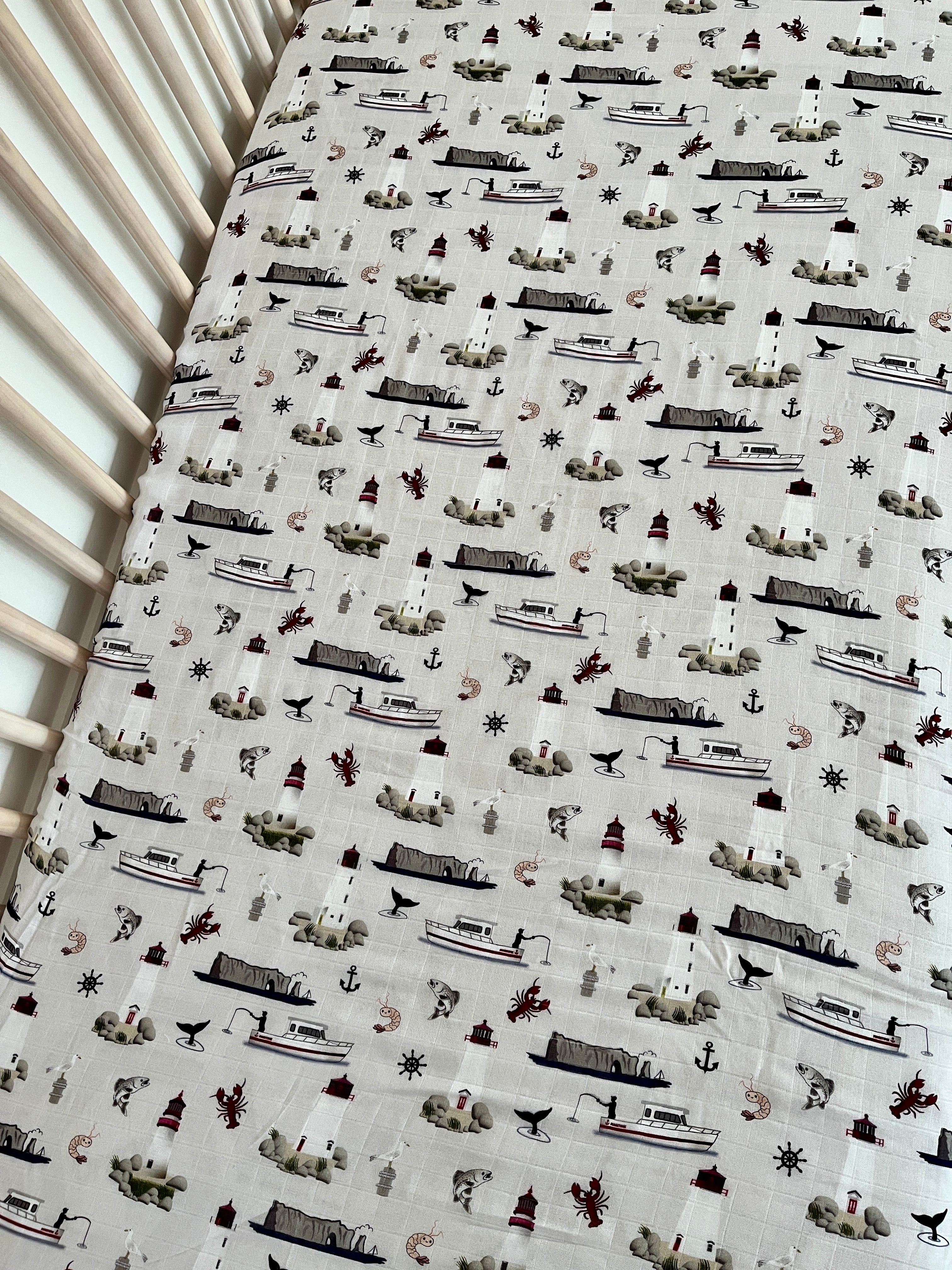 Fitted muslin sheet for bassinet : Maritime (Beige)