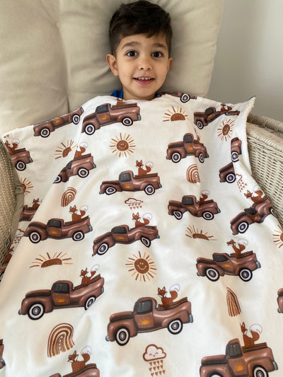 Baby Blanket: Vintage Trucks and Foxes