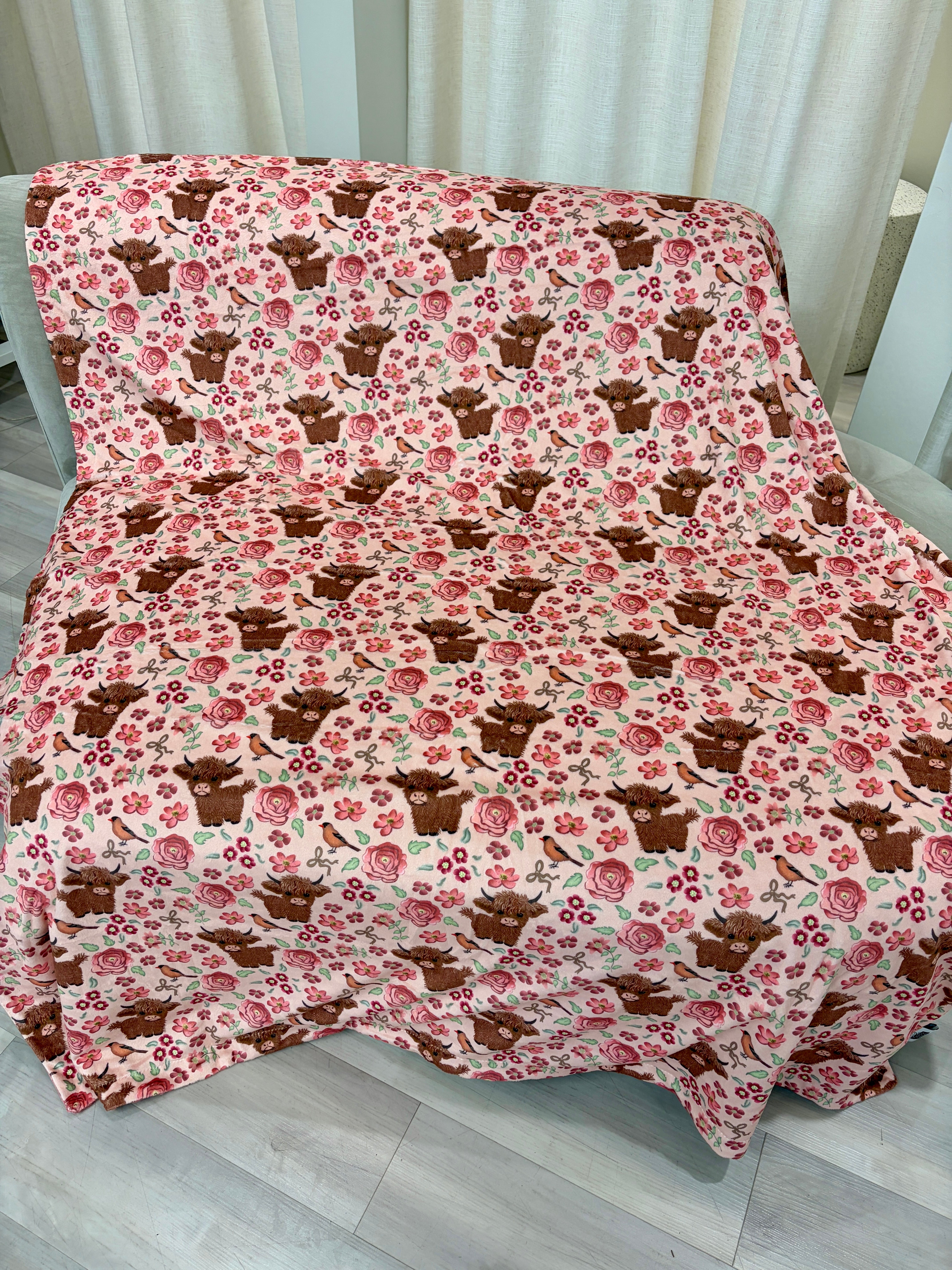 Medium Cover: Highland Cows in a Pink Flower Garden