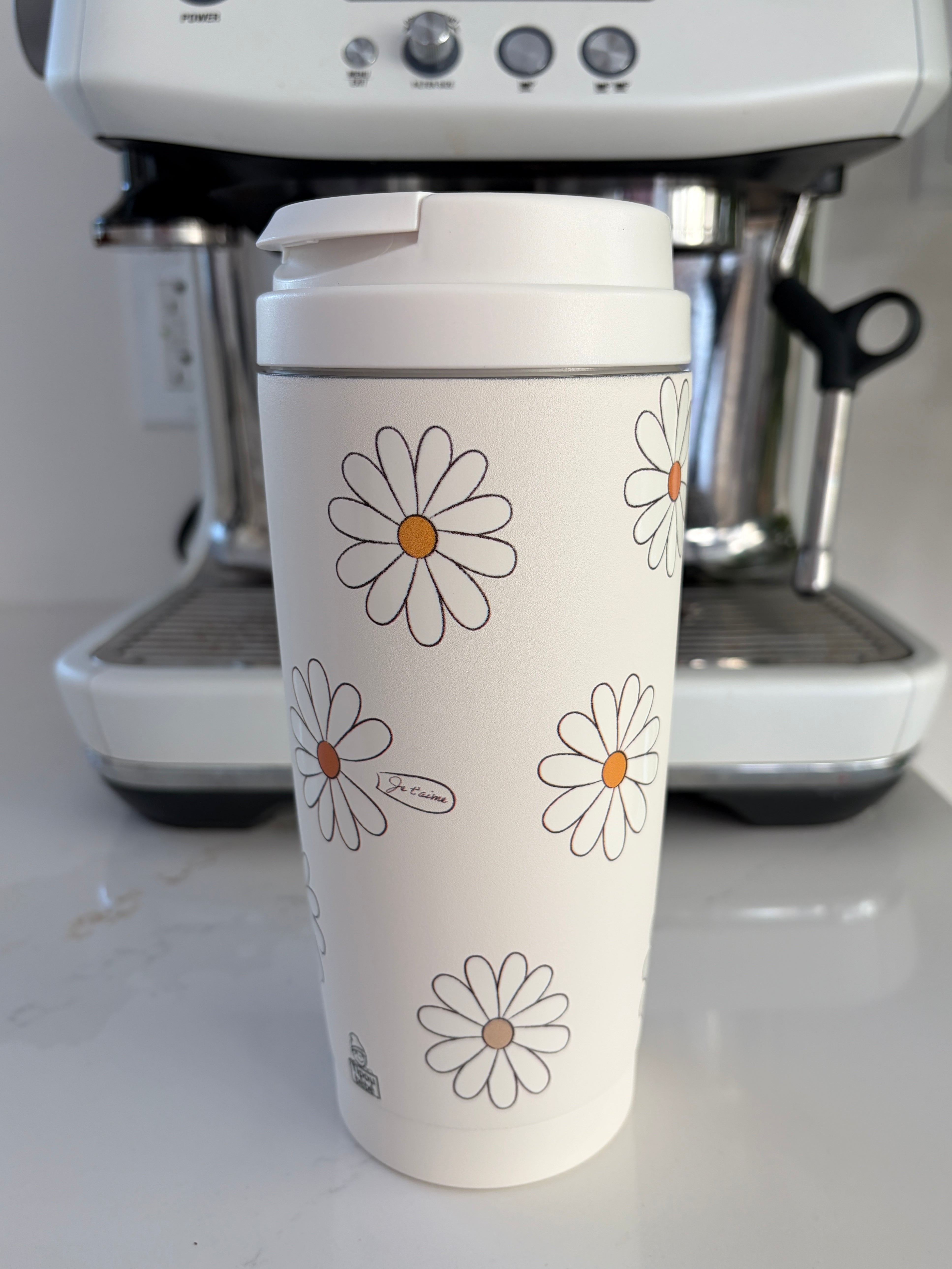 Tasse de café isoterme 500 ml : Marguerites BOHO (fond crème)
