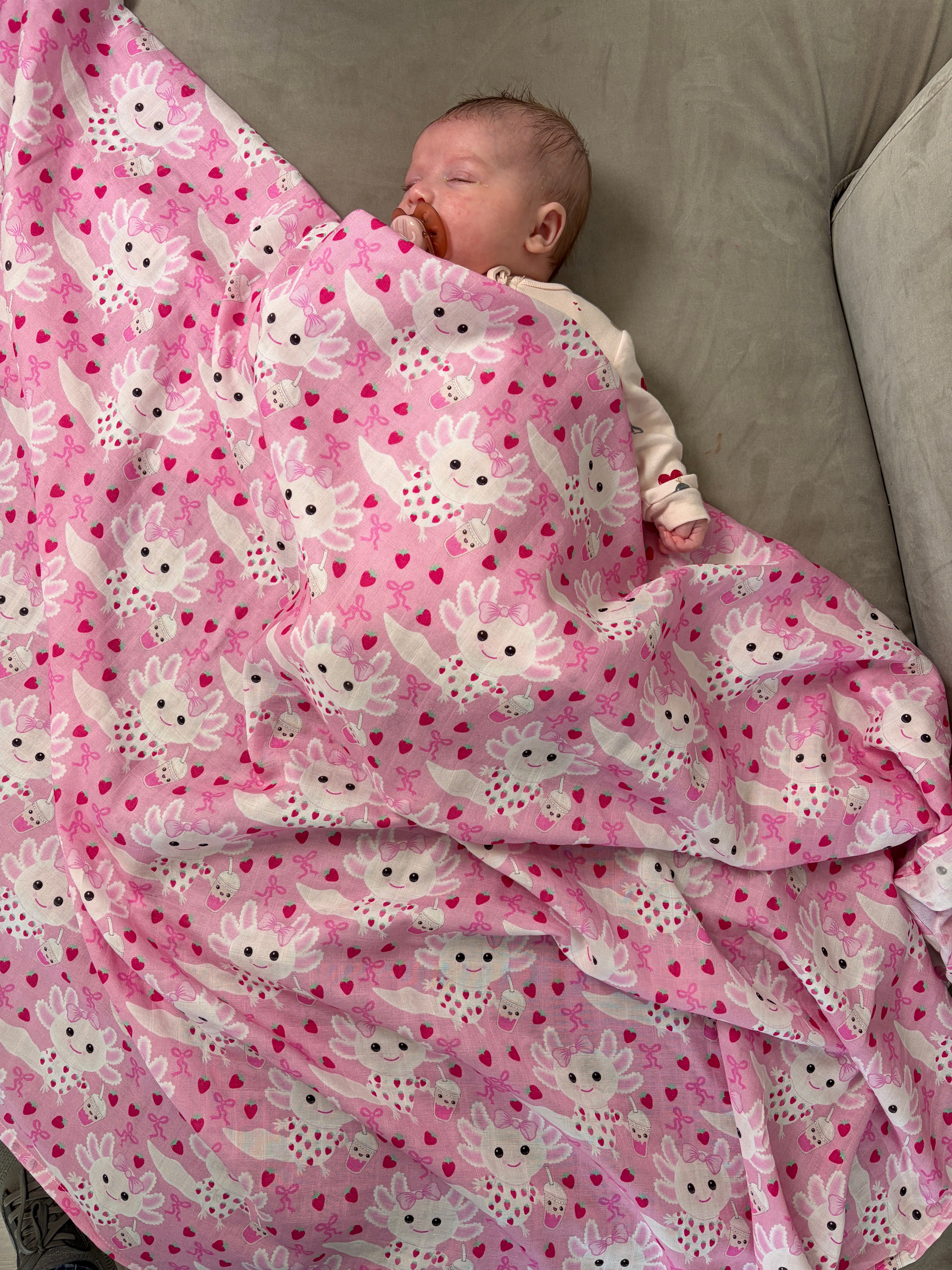 Muslin Cover: Axolotls and Their Strawberry Milkshake