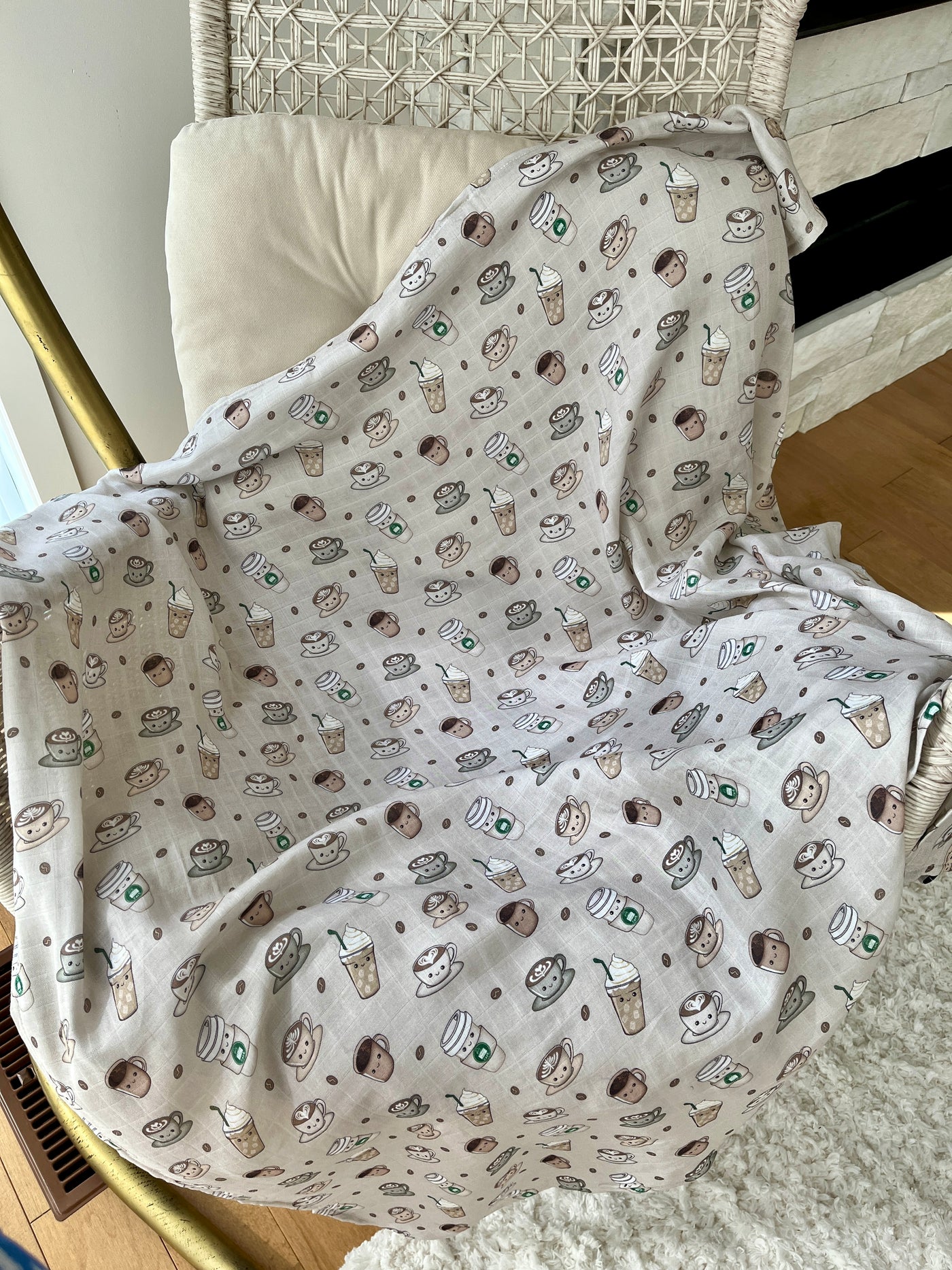 Muslin Swaddle Blanket: Tipou Baby Café (greige background)