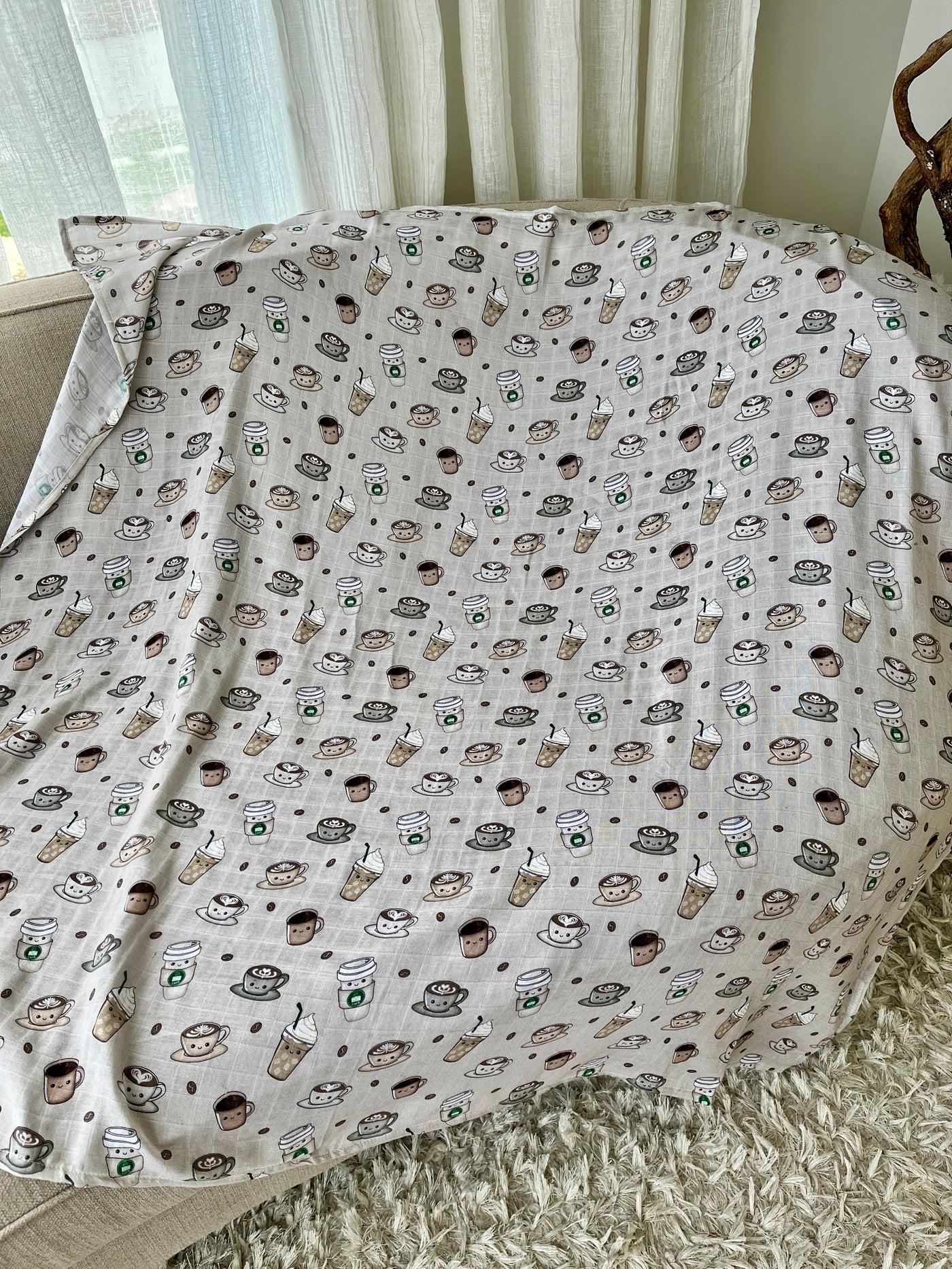 Muslin Swaddle Blanket: Tipou Baby Café (greige background)