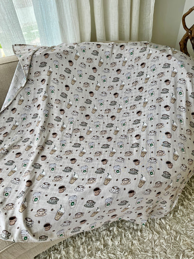 Muslin Swaddle Blanket: Tipou Baby Café (greige background)