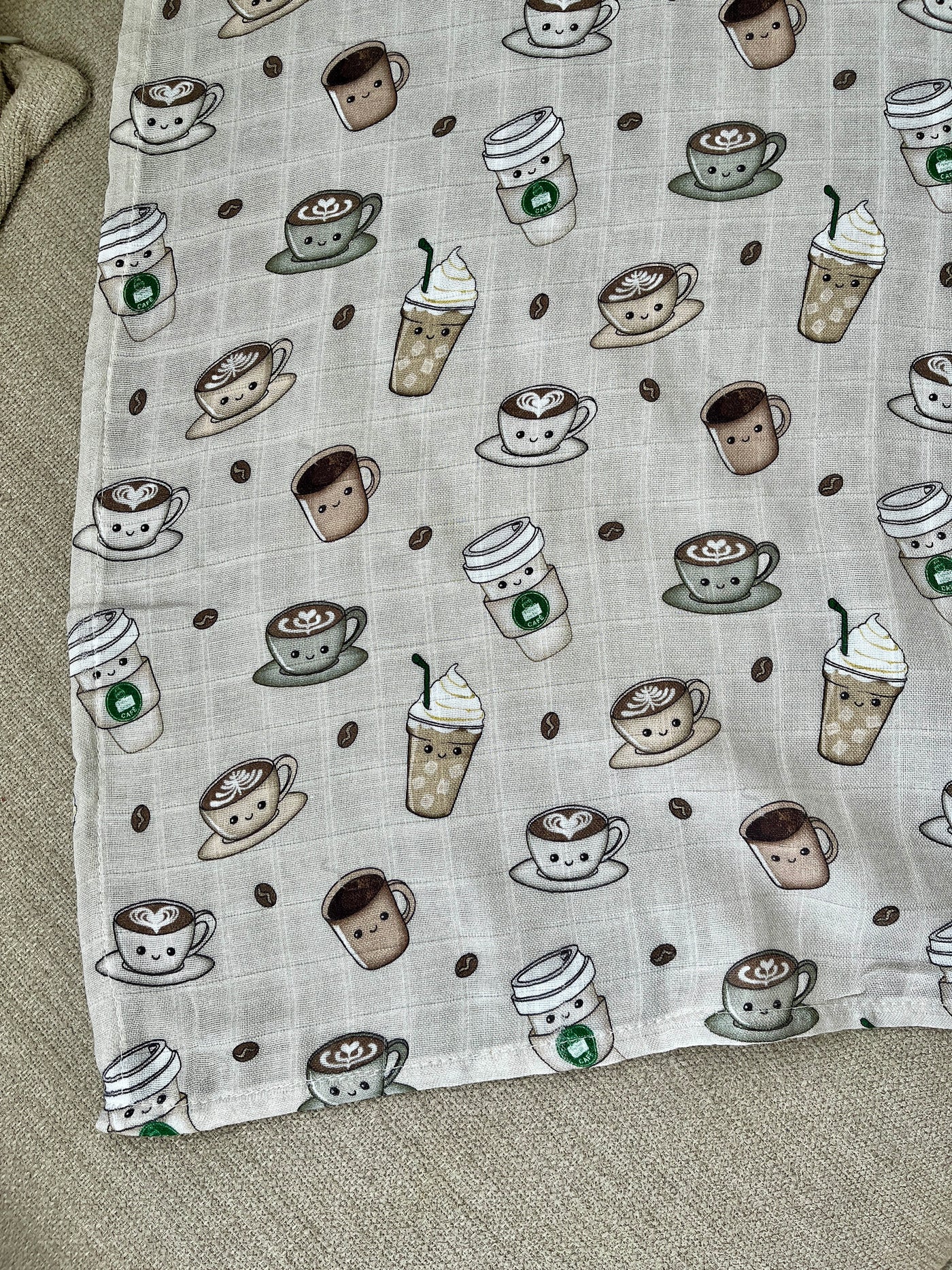 Muslin Swaddle Blanket: Tipou Baby Café (greige background)