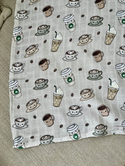 Muslin Swaddle Blanket: Tipou Baby Café (greige background)