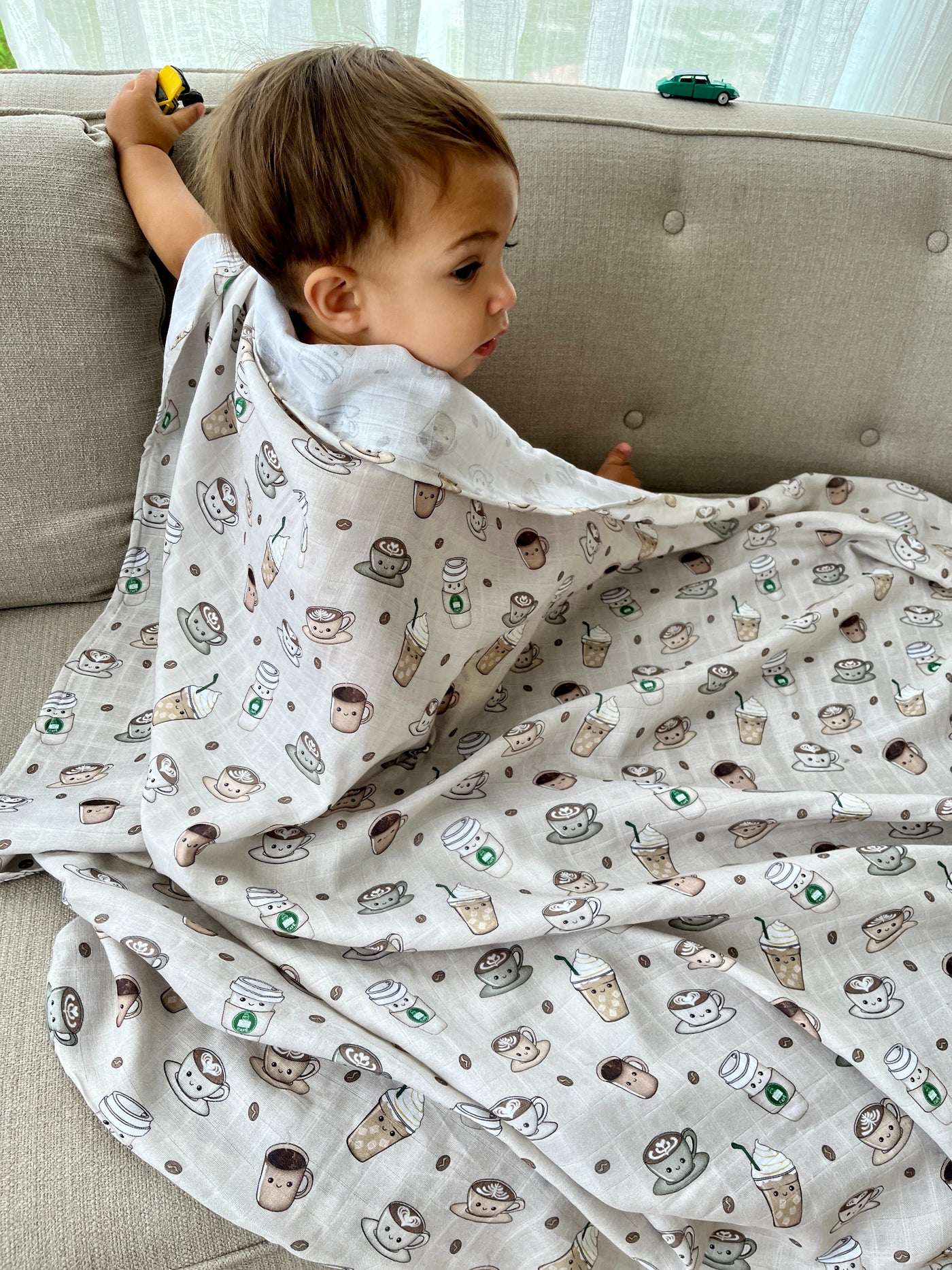 Muslin Swaddle Blanket: Tipou Baby Café (greige background)