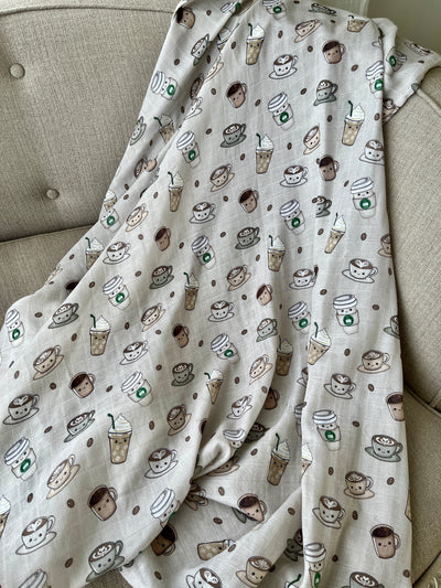 Muslin Swaddle Blanket: Tipou Baby Café (greige background)