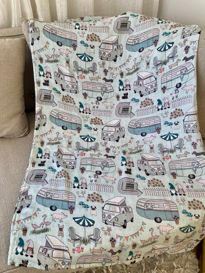 Muslin Swaddle: Happy Camping Turquoise