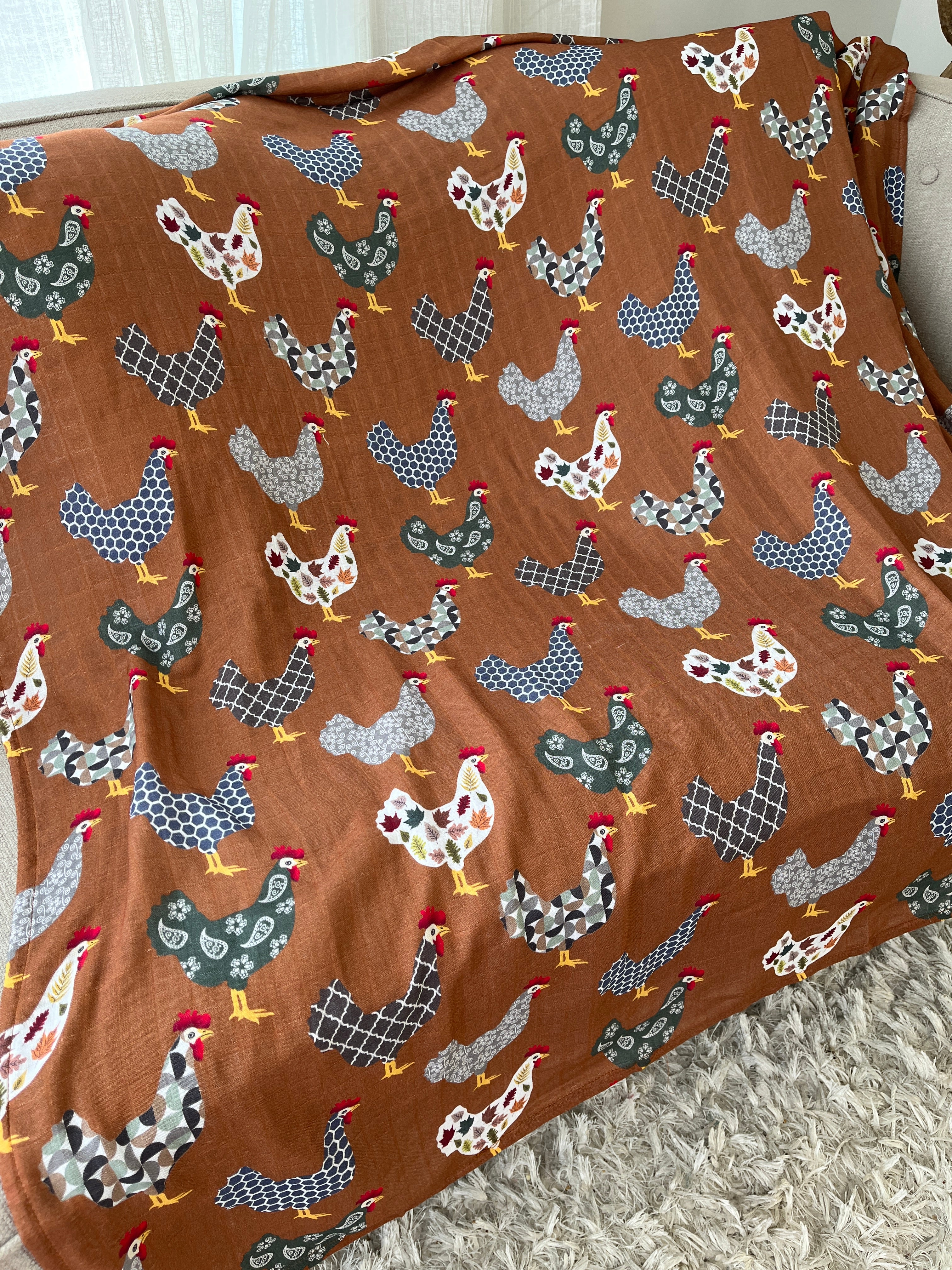 Couverture de mousseline: Poules à la ferme (collection farmhouse)