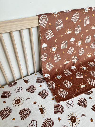 Couverture de bébé : Soleil radieux BOHO (fond terre)