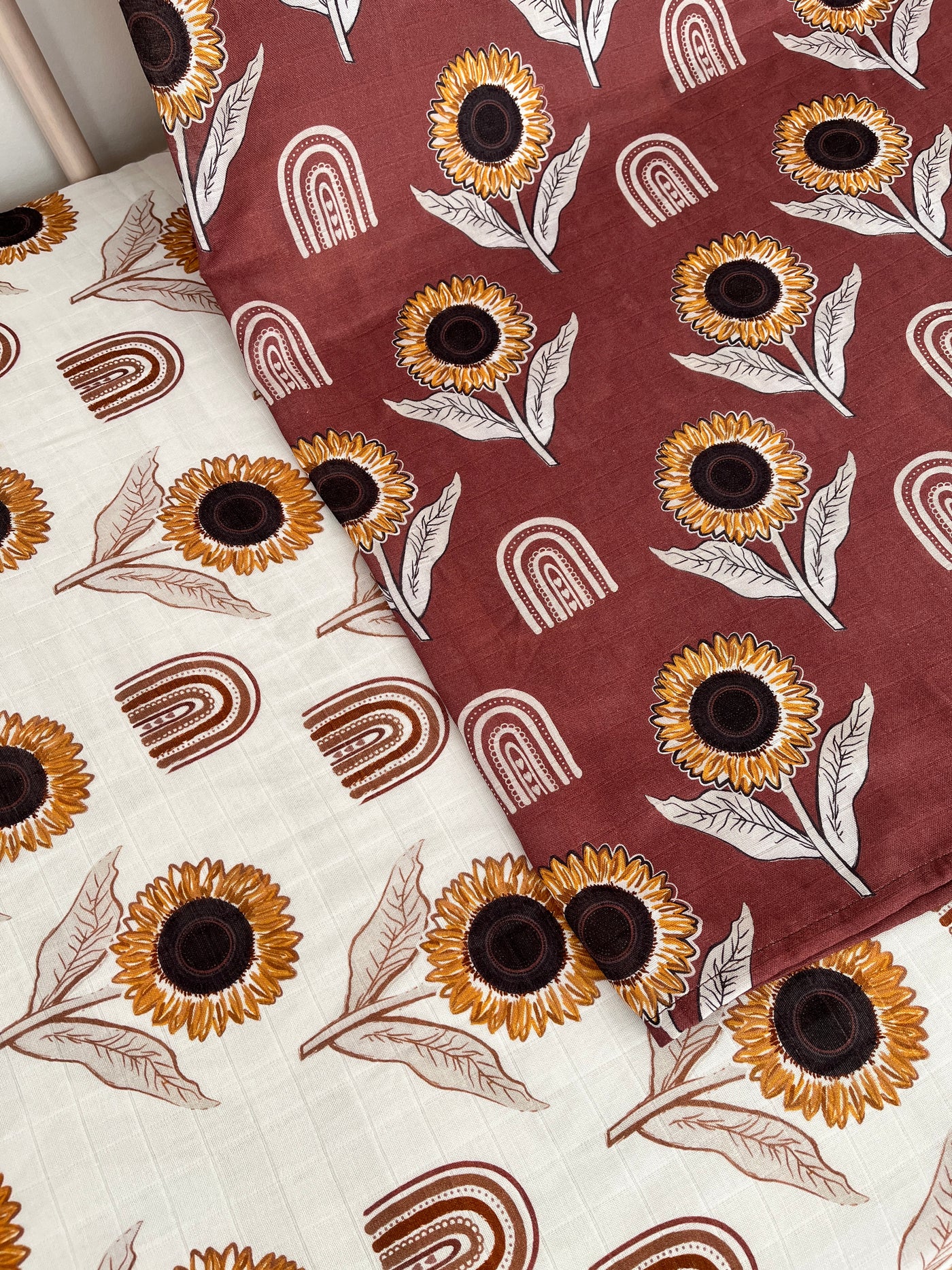 Muslin Swaddle Blanket: Sunflowers BOHO (earth background)