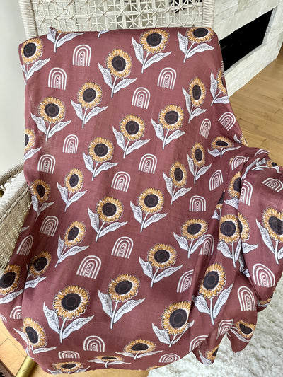 Muslin Swaddle Blanket: Sunflowers BOHO (earth background)