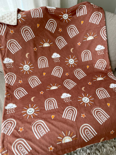 Couverture de bébé : Soleil radieux BOHO (fond terre)