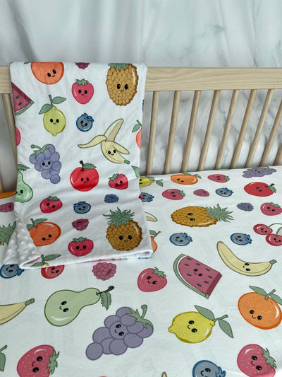 Fitted cotton sheet for bassinet: Cute fruits (White background)