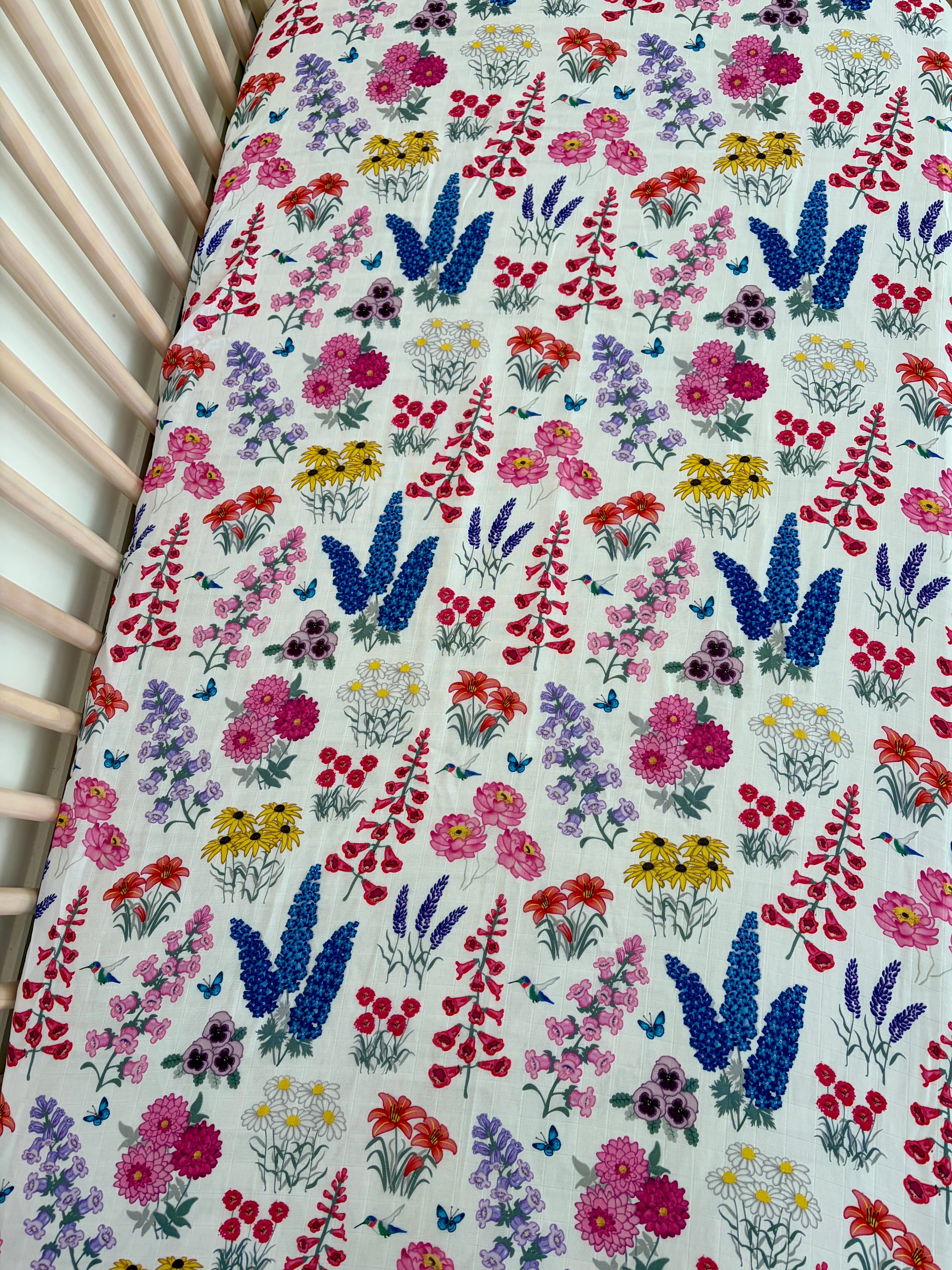 Drap contour pour bassinette en mousseline : Jardin de fleurs de campagne